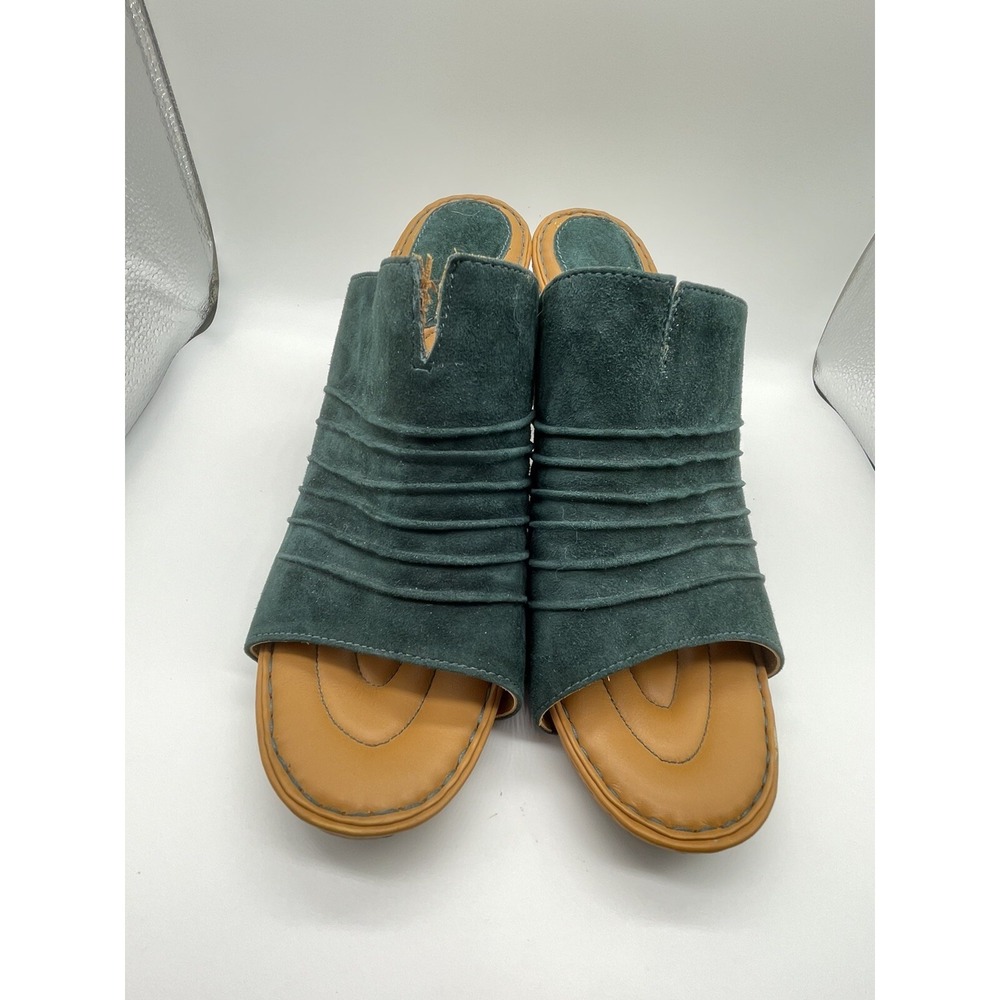 Born Crown Cone Heels Leather Women Green slide Slip On 4"‎ High Sandal SZ 10